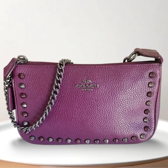 Coach 2019 Nolita Plum Studded Leather Mini Bag or Clutch in EUC $369 retail - Picture 1 of 14